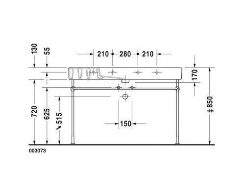 Duravit Vero Консоль металлическая 120x49см, с раковиной на 1 отв., c переливом, напольная, цвет: белый/хром. 0030731000,  0329120000