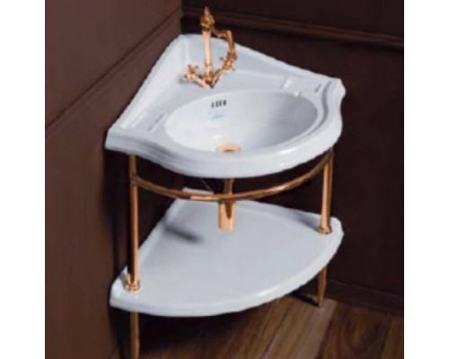 SIMAS Arcade Консоль угловая напольная 75.5х61см, с подвесной белой раковиной на 1отв, и полкой, цвет: консоли oro. 1011oro,  AR884bi*1,  AR894bi