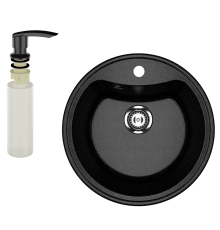 Мойка кухонная Ulgran U-601 308 черная + дозатор U-02 ультра-черный