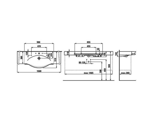 Laufen Palace Раковина 150x51x11 см, 1 отв., подвесная/накладная, с полотенцедержателем, цвет: белый. 8.1270.6.000.104.1 Laufen Palace Раковина 150x51x11 см, 1 отв., подвесная/накладная, с полотенцедержателем, цвет: белый. 8.1270.6.000.104.1