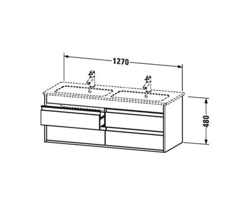 Duravit Ketho Тумба подвесная, 127x47.5х48см., с раковиной, 2 выдв.ящика, цвет: белый глянцевый. 2336130000,  KT643302222
