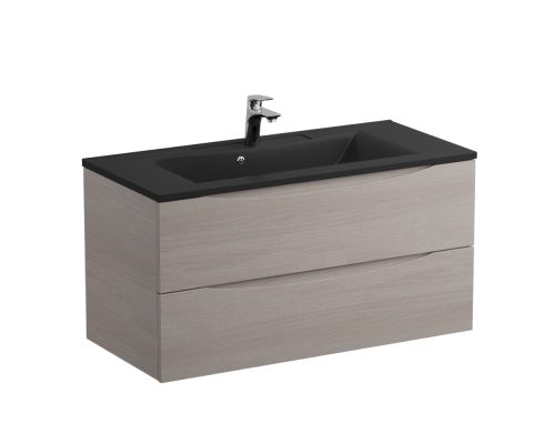 Тумба с раковиной BelBagno Marino 100, подвесная, rovere grigio, черная раковина Тумба с раковиной BelBagno Marino 100, подвесная, rovere grigio, черная раковина