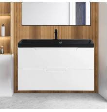 Тумба с раковиной BelBagno Vittoria 100 подвесная, bianco opaco, черная матовая раковина