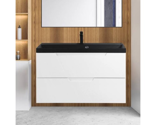 Тумба с раковиной BelBagno Vittoria 100 подвесная, bianco opaco, черная матовая раковина