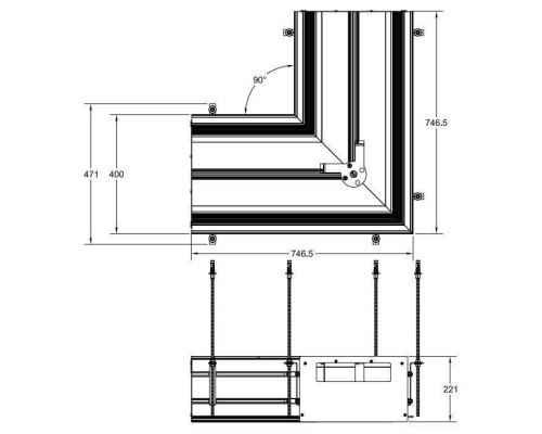 Gessi Binario Профиль угловой 740х740 мм, для 5 модулей, установка Shift-Fix, цвет: Black XL. 61052#299