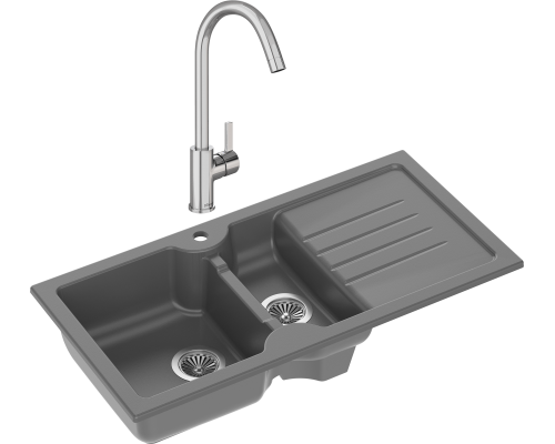 Комплект Мойка кухонная Domaci Сиена 54100-112 антрацит + Смеситель Ливорно 33080-229/1GB-IG11
