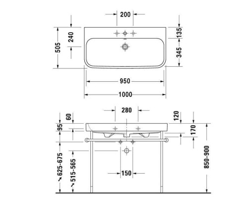 Duravit Happy D.2 Раковина 100x50.5 см, 3 отв., с переливом, шлифованная, цвет: белый. 2318100025