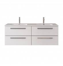 Тумба с раковиной Cezares Eco Cer-N 140, 4 ящика, bianco lucido, раковина Duet 140, двойная, ручки серые