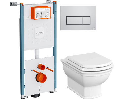 Комплект Унитаз подвесной VitrA Valarte 7805B003-0075 + Крышка 124-003-009 с микролифтом + Инсталляция V-Fix Core 732-5800-01PV + Кнопка Root Square 740-2380 хром