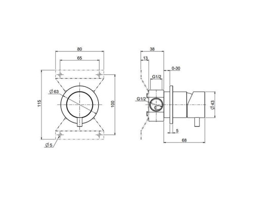 QuadroDesign Source Смеситель для душа, встраиваемый, на 1 потребитель, цвет: brushed stainless steel. 1343.00AS