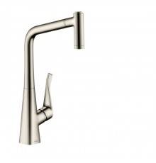 Hansgrohe Metris M71 Смеситель для кухни, на 1 отв однорычажный, поворотный излив 23.6см с вытяжным душем, 2jet, h32см, цвет: под сталь. 73801800