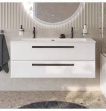 Тумба с раковиной Cezares Eco Cer-N 120, bianco lucido, раковина Eco 120-1-2, ручки черные матовые