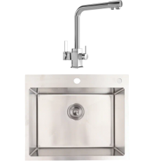 Комплект Мойка кухонная Alcora Monaco 3040058S Satin, с сифоном + Смеситель MEGA Life MG-TK06 хром