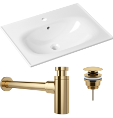 Комплект Раковина Lavinia Boho Bathroom Sink 33312010 + Донный клапан Wellsee Drainage System 182141000 золото + Сифон 182106000 золото