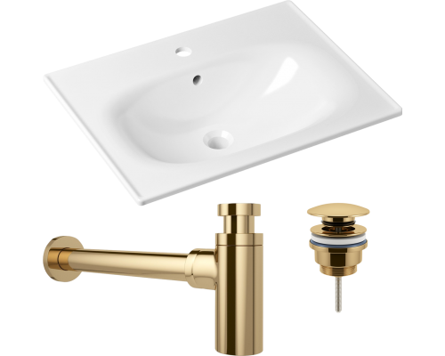 Комплект Раковина Lavinia Boho Bathroom Sink 33312010 + Донный клапан Wellsee Drainage System 182141000 золото + Сифон 182106000 золото