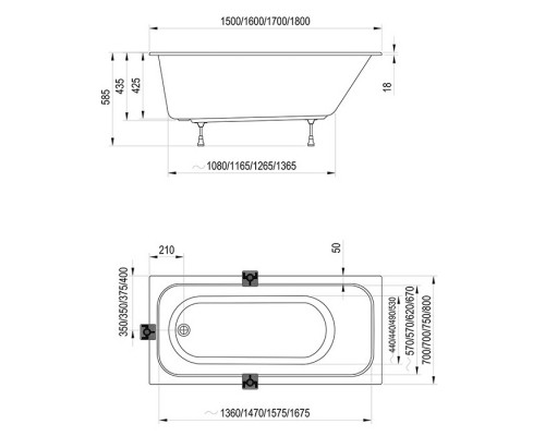 Ravak Chrome Slim Ванна 170х75см, встраиваемая, цвет: белый. C741300000