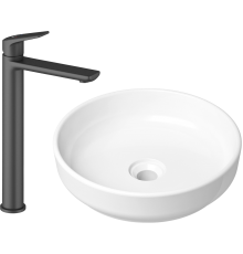 Комплект Раковина Lavinia Boho Bathroom Sink Slim 33311005 + Смеситель Wellsee ICON! for life 182307000 матовый черный