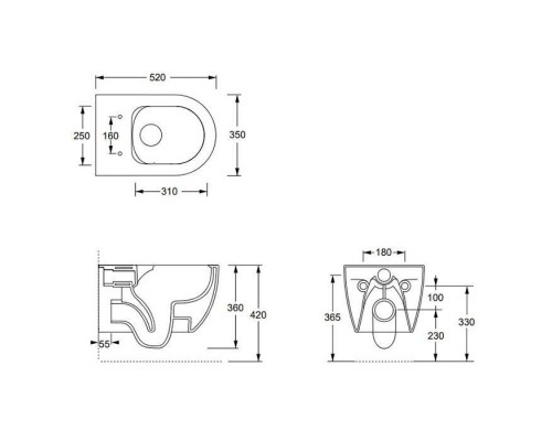 Alice Unica Унитаз 52х35см., подвесной, безободковый, смыв aliflush+, с сиденьем микролифт, с креплением, цвет: белый матовый. 32254109SET