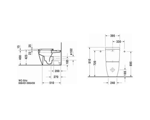 Duravit Happy D2 Унитаз напольный, 36,5х63 см, цвет белый/хром. 2134090000,  0934100005