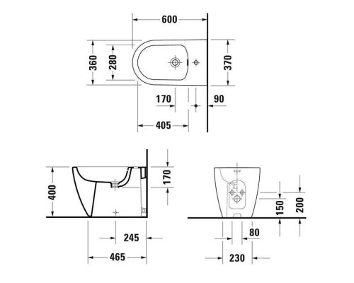 Duravit Soleil by Starck Биде напольное 37х60см., 1 отв., Weiszlig; Hochglanz, цвет: белый. 2298100000