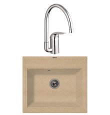 Комплект Мойка Florentina Липси 600 песочный + Смеситель Grohe Euroeco