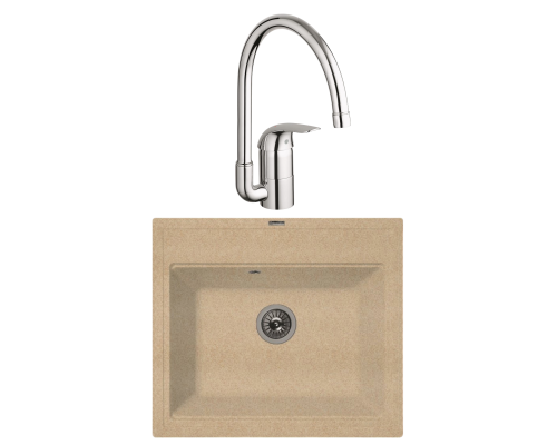 Комплект Мойка Florentina Липси 600 песочный + Смеситель Grohe Euroeco