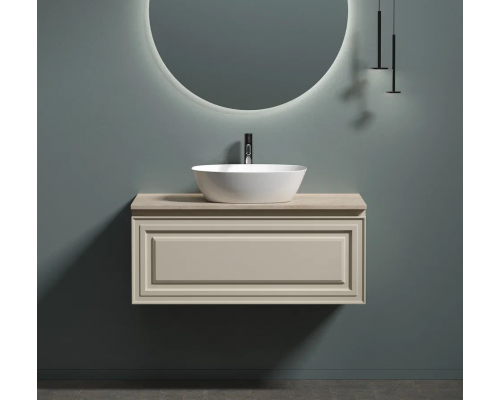 Тумба под раковину Sancos Very 100 со столешницей, beige soft, бежевая, с отв. под смеситель
