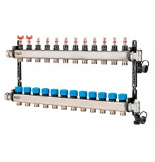 Коллектор HENCO из нержавеющей стали, расходомер, воздухоотводчик, дренаж и клапан, 1” - 12 x 3/4” UFH-0605MDSS12