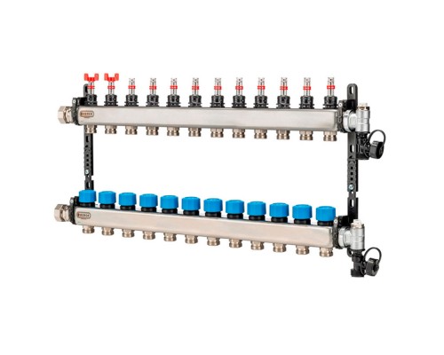 Коллектор HENCO из нержавеющей стали, расходомер, воздухоотводчик, дренаж и клапан, 1” - 12 x 3/4” UFH-0605MDSS12