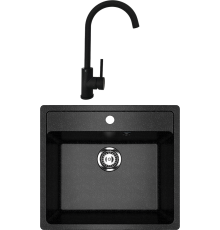 Комплект Мойка кухонная Ulgran U-104 -308 черная + Смеситель РМС Sus124blk 017F черный
