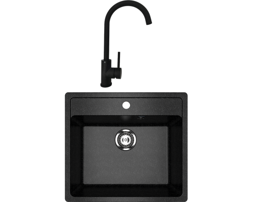 Комплект Мойка кухонная Ulgran U-104 -308 черная + Смеситель РМС Sus124blk 017F черный