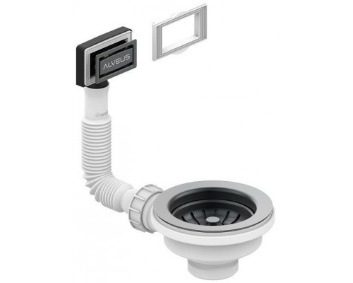 Alv 1144843 Выпуск для мойки 114 Anthracite new, с рамкой и заглушкой (гофра) 1144843