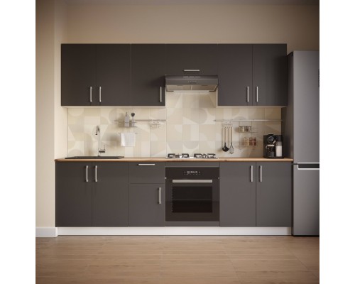 Кухонный гарнитур Domaci Болонья 260 см, фасад графит, ручка хром, столешница дуб вотан KUH-1008801