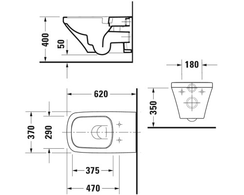 Duravit DuraStyle Унитаз удлиненный подвесной безободковый 62х37см., с креплением, цвет: белый . 2542090000
