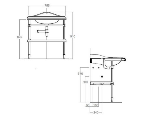 SIMAS Arcade Консоль угловая напольная 75.5х61см, с подвесной белой раковиной на 1отв, и полкой, цвет: консоли oro. 1011oro,  AR884bi*1,  AR894bi