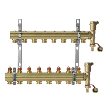 Комплект коллекторов Danfoss FHF-8 set с кронштейнами и воздухоотводчиками, 8 контуров. 088U0708