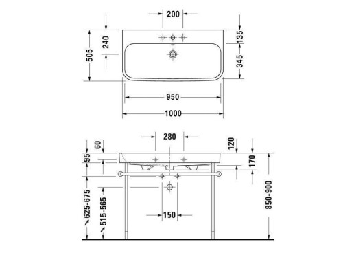 Duravit Happy D.2 Раковина 100x50.5 см, 3 отв., с переливом, цвет: белый. 2318100030