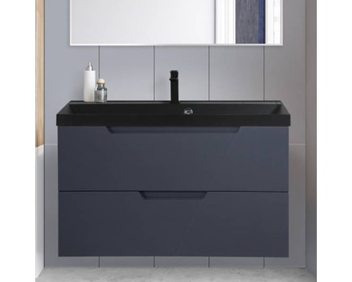 Тумба с раковиной BelBagno Vittoria 90 подвесная, grigio opaco, черная матовая раковина