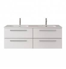 Тумба с раковиной Cezares Eco Cer-N 140, 4 ящика, bianco lucido, раковина Duet 140, двойная, ручки сатин