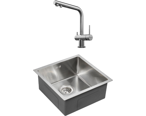 Комплект Мойка кухонная Paulmark Gerberg PM214444-BS брашированная нержавеющая сталь + Смеситель Omoikiri Nagano BN нержавеющая сталь