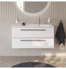 Тумба с раковиной Cezares Eco Cer-N 100 R, bianco lucido, раковина Duet 100 R, ручки серые