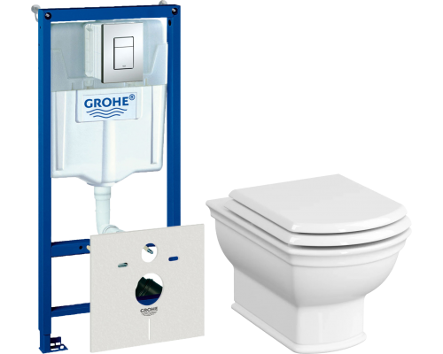 Комплект Унитаз подвесной VitrA Valarte + Крышка 124-003-009 с микролифтом + Инсталляция Grohe Rapid SL 38775001 4 в 1 с кнопкой смыва