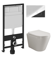 Комплект Унитаз подвесной Ceramicanova Highlight Rimless CN1804 с микролифтом, безободковый + Инсталляция EWRIKA ProLT 0026-2020 + Кнопка 0041 хром