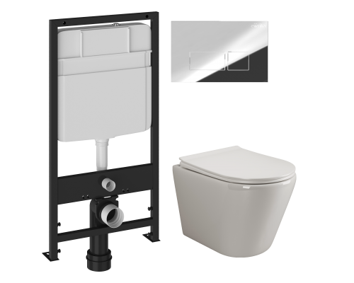 Комплект Унитаз подвесной Ceramicanova Highlight Rimless CN1804 с микролифтом, безободковый + Инсталляция EWRIKA ProLT 0026-2020 + Кнопка 0041 хром