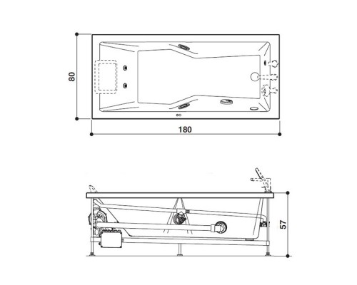 JACUZZI ENERGY Ванна с г/м 180x80x57см, без панели , смеситель, кит (форсунки, водозаборник,слив), SX, цвет белый. 9440A19A,  ENE30121300