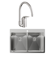 Комплект Мойка Rivelato Rinox 7450 2В нержавеющая сталь + Смеситель Grohe Euroeco