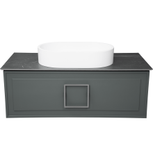 Тумба с раковиной La Fenice Cubo 100 подвесная, grigio, ручка хром, столешница черный мрамор, раковина белая матовая