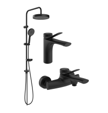 Комплект для ванной Смеситель STWORKI Ларвик S24010BK черный + Стойка Молде S23180BK + Смеситель S24100BK матовый черный