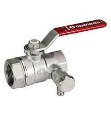 Кран шаровой, Giacomini, R250DS, стандартный проход, 1/2, ВВ, ручка-рычаг красный, латунь, хромированный, со сливом