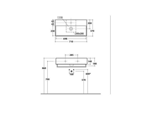 Globo Incantho Раковина, накладная 71*51 cм с 1 отв под смеситель, цвет: белый. IN071A.BI*1